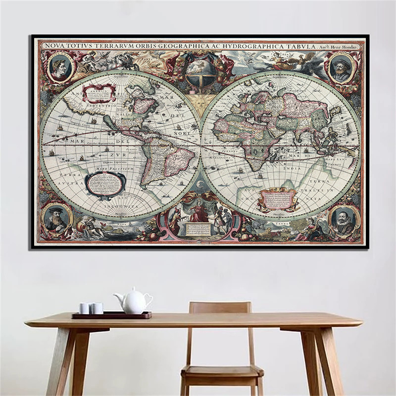 Resin Art On Canvas - Mappa del Mondo Retrò, Mappa Nautica