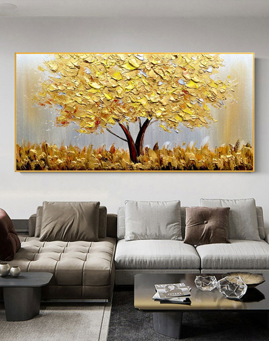 Resin Art On Canvas - Albero Dorato in Fiore su Tela,
